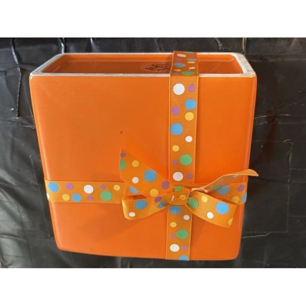 FTD Orange Rectangular Piece With Polka Dot Ribbon. From 2017 6x6x3